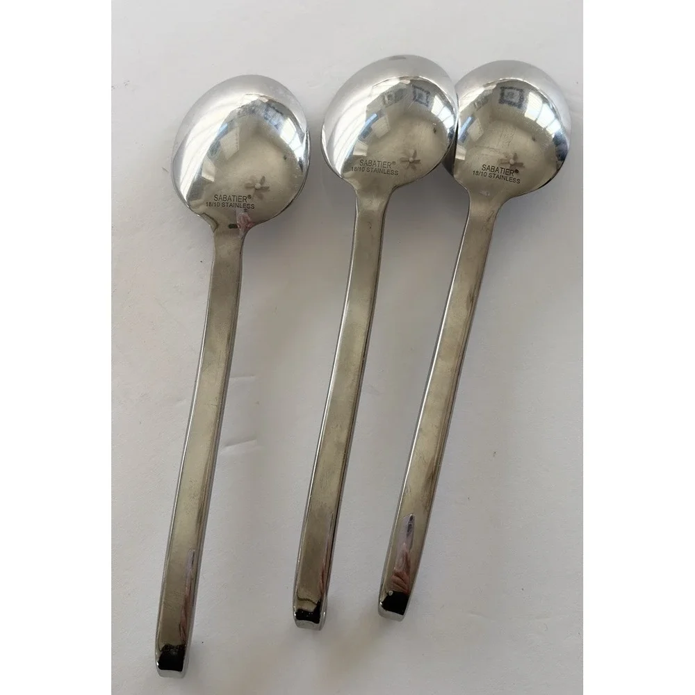 Lot Of 3 Sabatier Hi Light Hook Handle Oval Soup Spoon 18/10 Stainless Steel